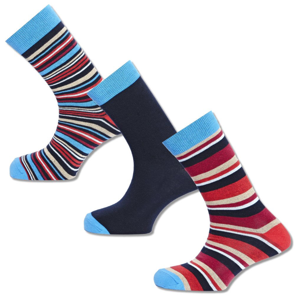 Ben Sherman 3 Pair Pack Cotton Socks Multi Random Stripe UK 7 11